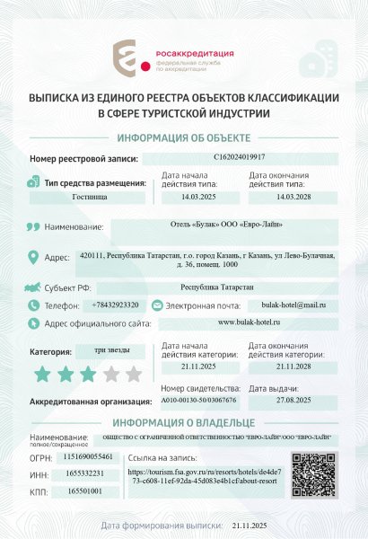 Выписка из единого реестра объектов классификации